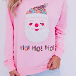 Pink Ho Ho Ho Sequined Santa Claus Sweatshirt