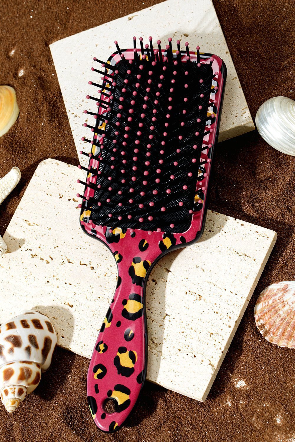Strawberry Pink Leopard Print Long Handle Air Cushion Comb
