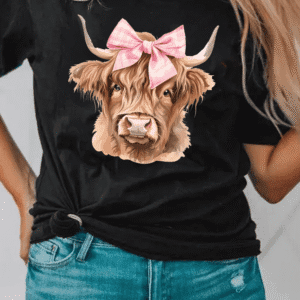 Black Bow Cow Head Graphic Western Fashion T Shirt