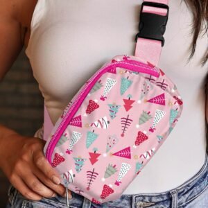 Pink Christmas Tree Print Buckle Wide Strap Sling Bag