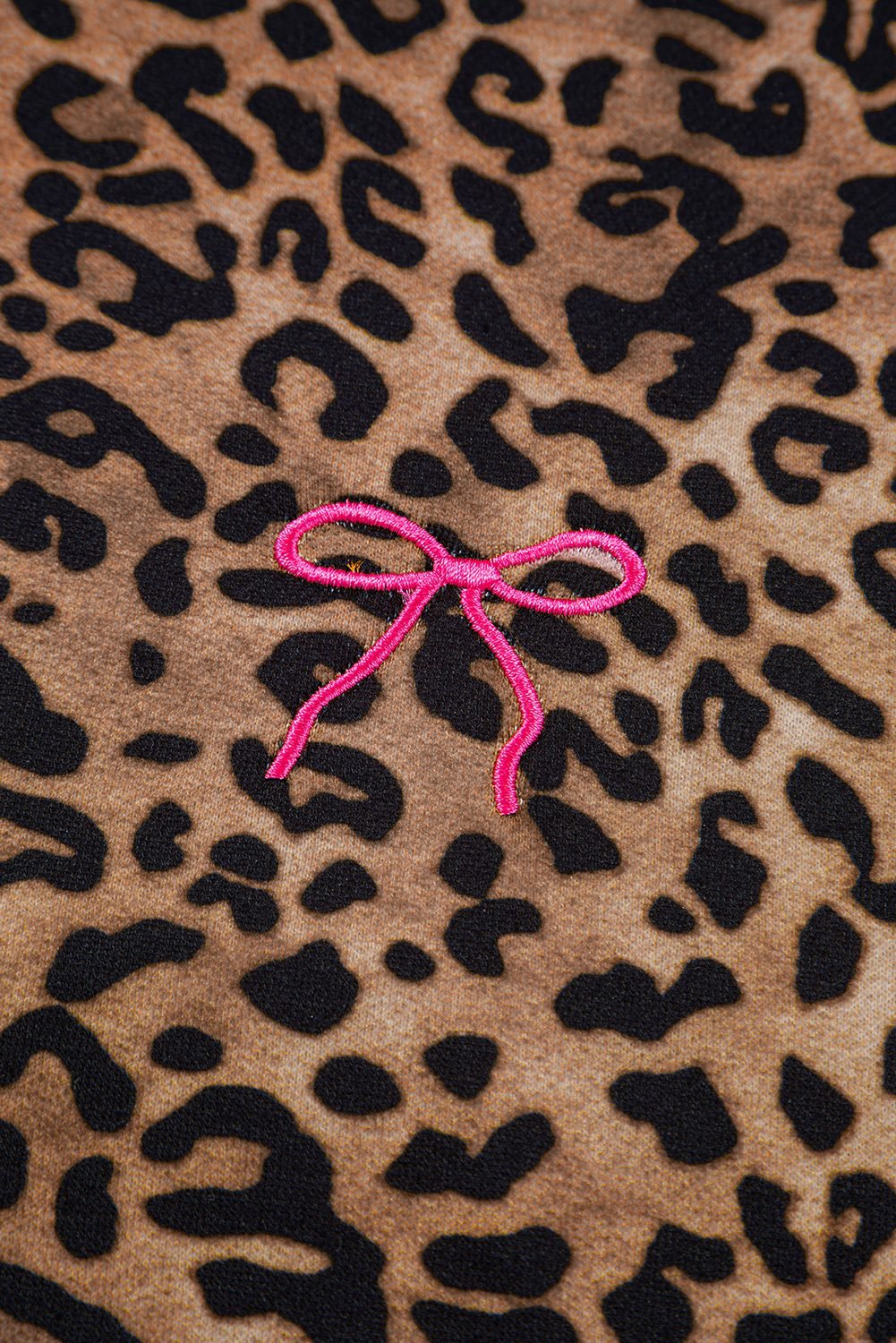 Coffee Leopard Print Contrast Trim Long Sleeve Top And Pants Set