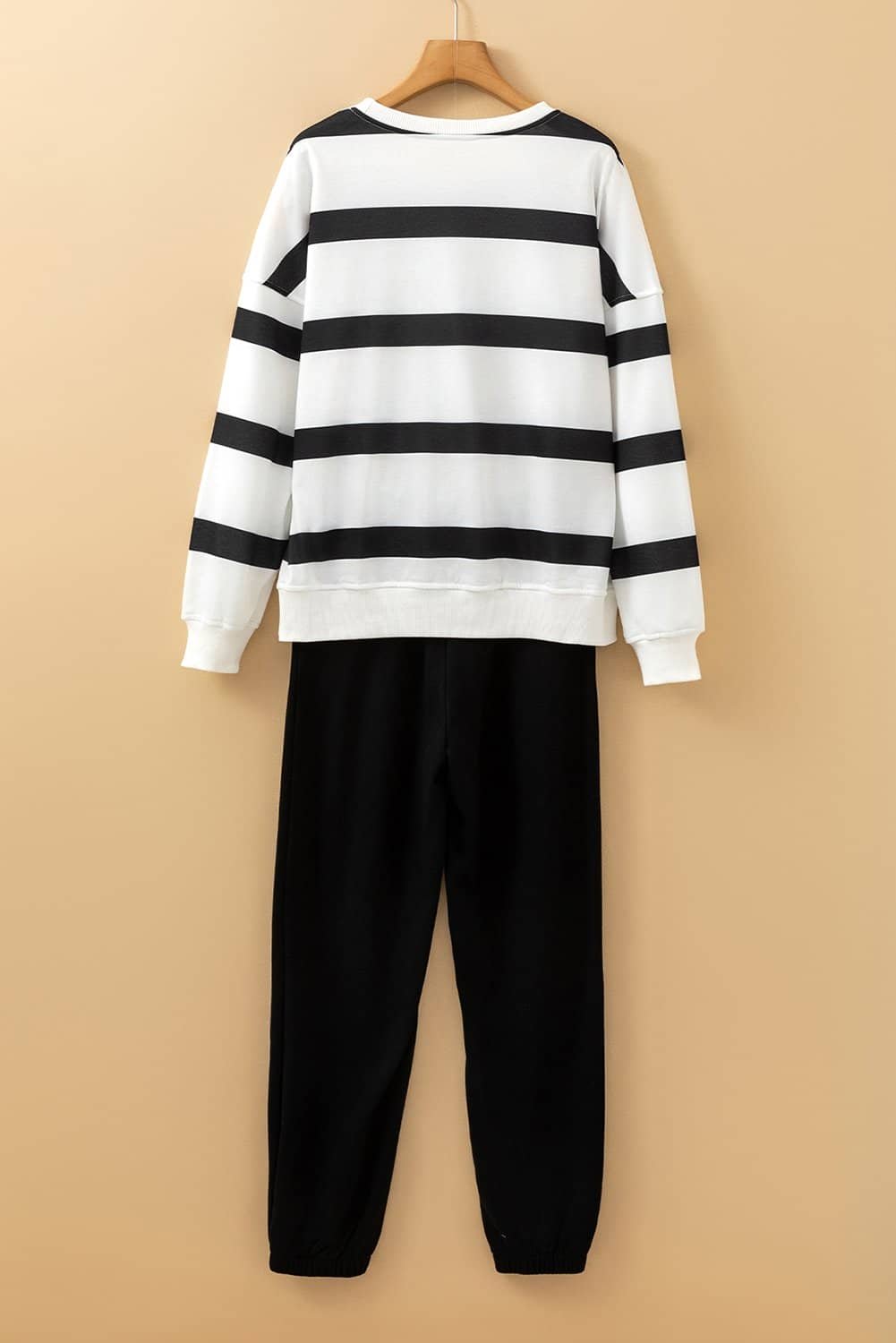 Black Stripe Drop Shoulder Pullover And Jogger Pants Set