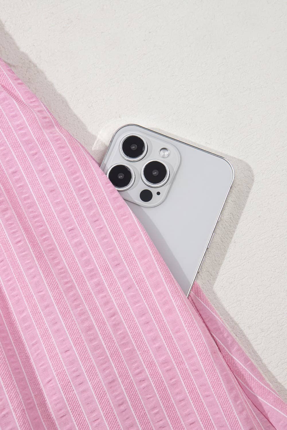 Pink Stripe V Neck Puff Short Sleeve Maxi Dress