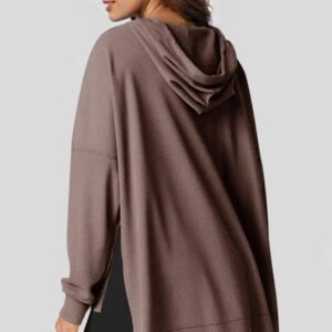 Coffee Waffle Knit Fleece Lined High Low Oversized Hoodie