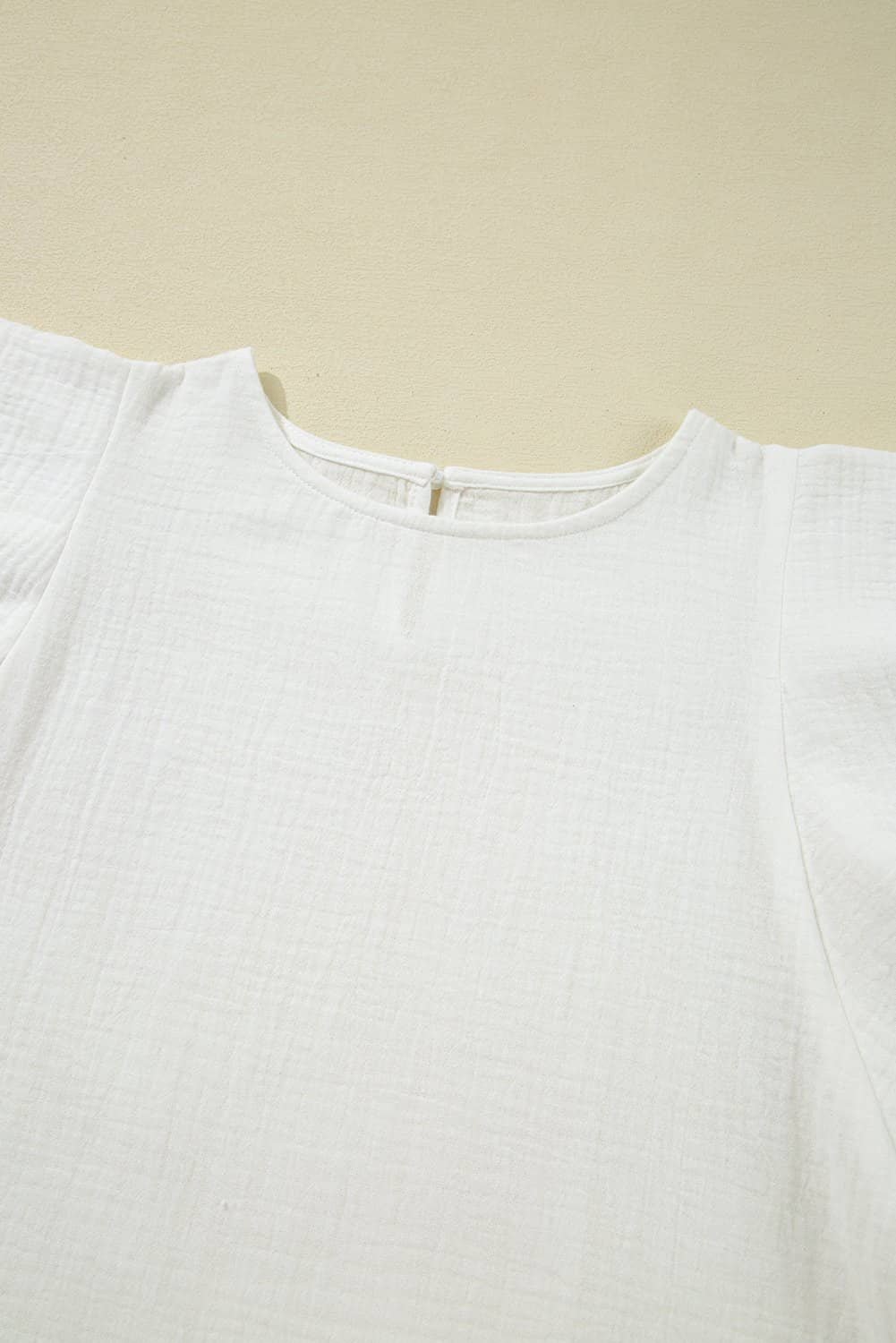 White Crinkled Layered Ruffled Flutter Sleeve Blouse