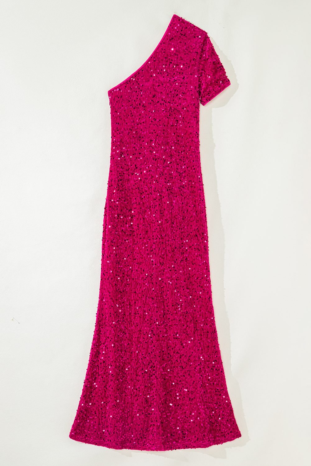 Pitaya Pink One Shoulder Thigh High Split Bodycon Sequin Gown