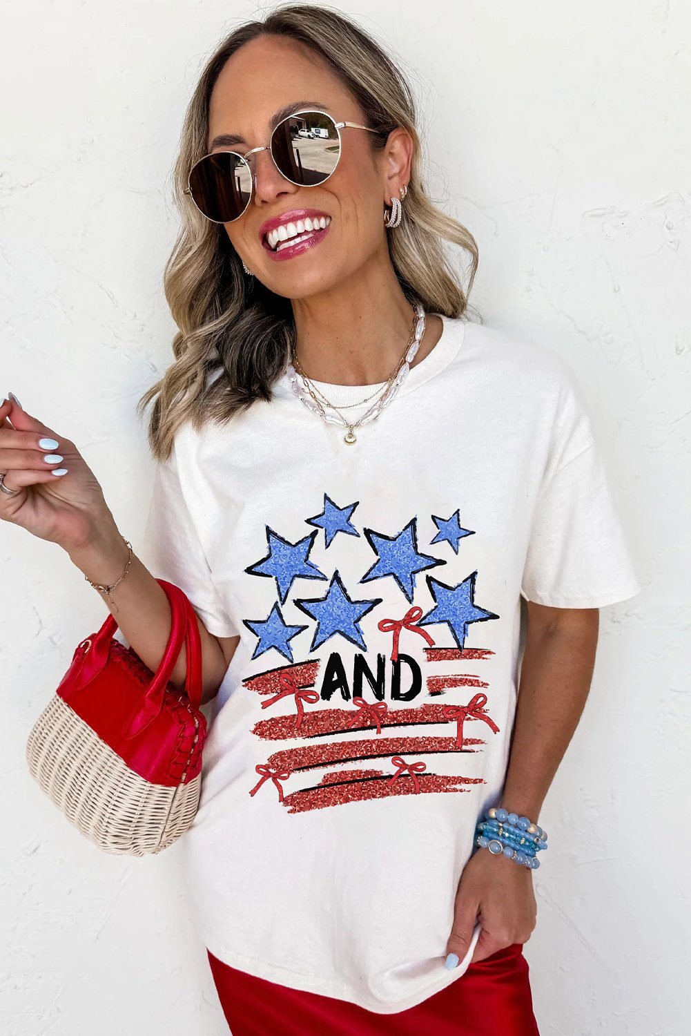 White Stars And Stripes Bow Graphic T Shirt