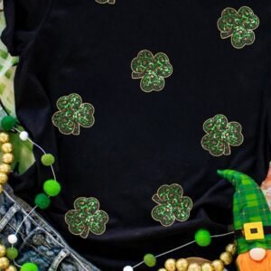 Black Sequin Leopard Clover Graphic Crewneck St Patrick Tee