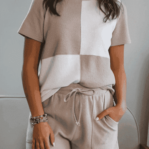 Jet Stream Textured Colorblock Patchwork Tee And Shorts Set