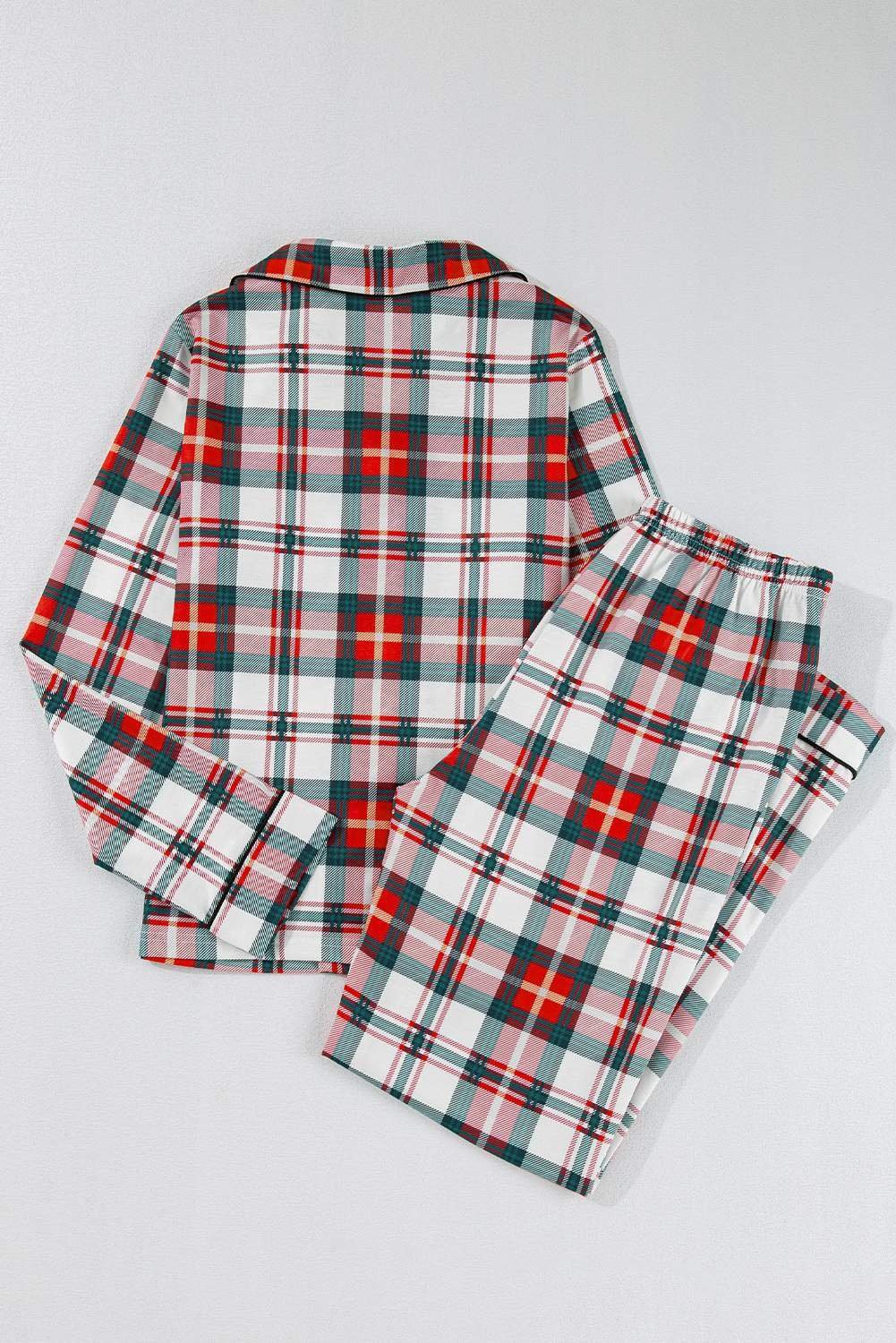 Red Christmas Plaid Print Two Piece Long Sleeve Pajamas Set
