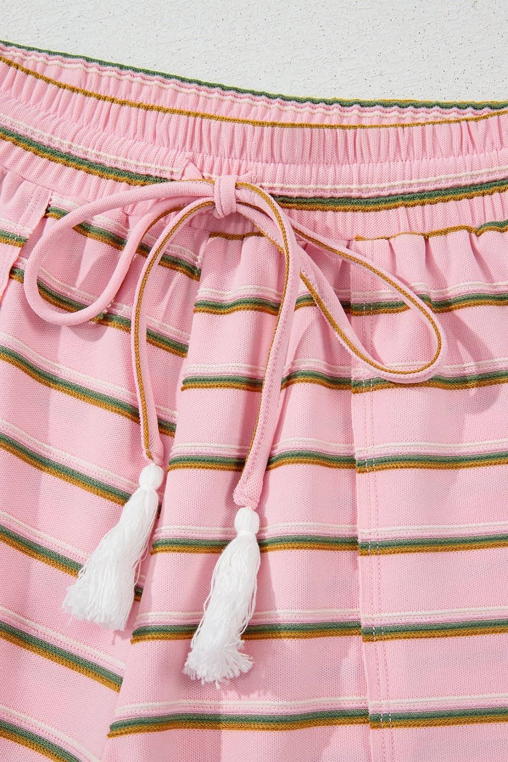 Pink Stripe Wide Short Sleeve Tee And Short Set