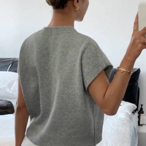 High Flower Pattern Ribbed Trim Short Sleeve Boxy Sweater