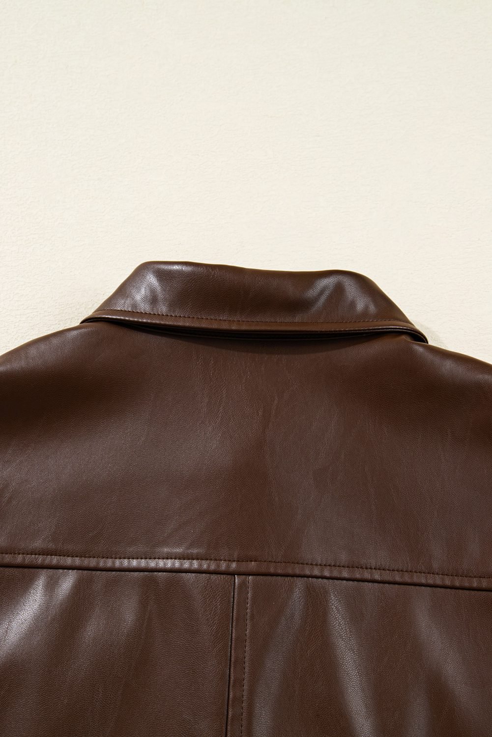 Chicory Coffee Double Flap Pocket Drawstring Hem Leather Jacket