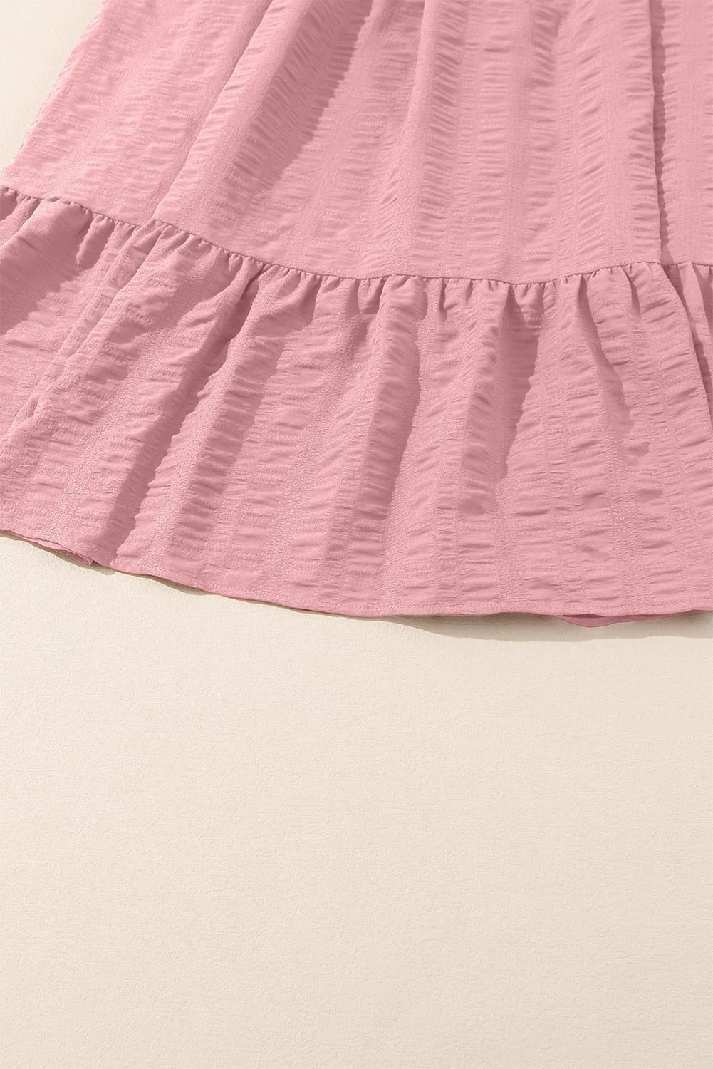 Pink Lace-Up Ruched Front Long Sleeve Ruffle Hem Plus Size Midi Dress