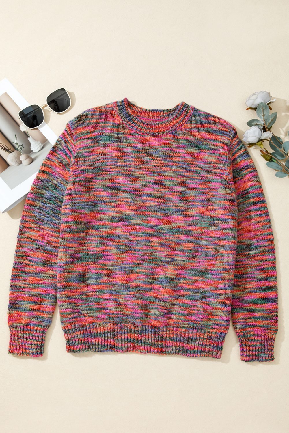 Purple Space Dye Yarn Crew Neck Sweater