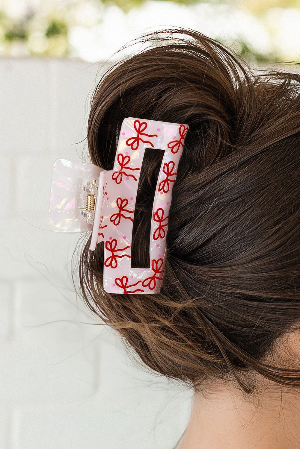 Racing Red Bow Knot Print Cut Out Square Hair Claw Clip