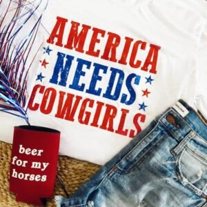 White America Needs Cowgirls Crew Neck Graphic Tee