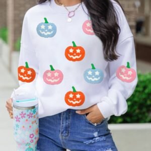 White Cute Halloween Jack-O-Lantern Holiday Sweatshirt