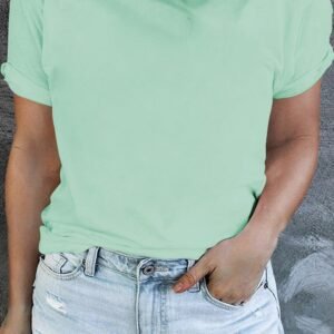 Iceland Blue Round Neck Rolled Sleeve Plus Size T-Shirt