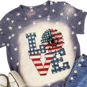 Blue Starlet Allover Bleached Love Sunflower Flag Graphic Tee