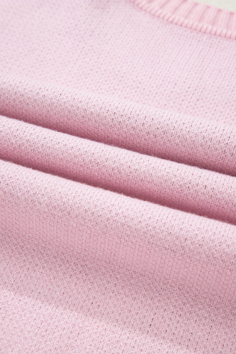 Pink Christmas Ginger Bread Man Print Round Neck Casual Sweater