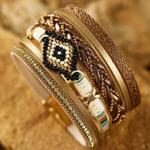 Multicolour Rhinestone Beaded Magnetic Buckle Bracelet