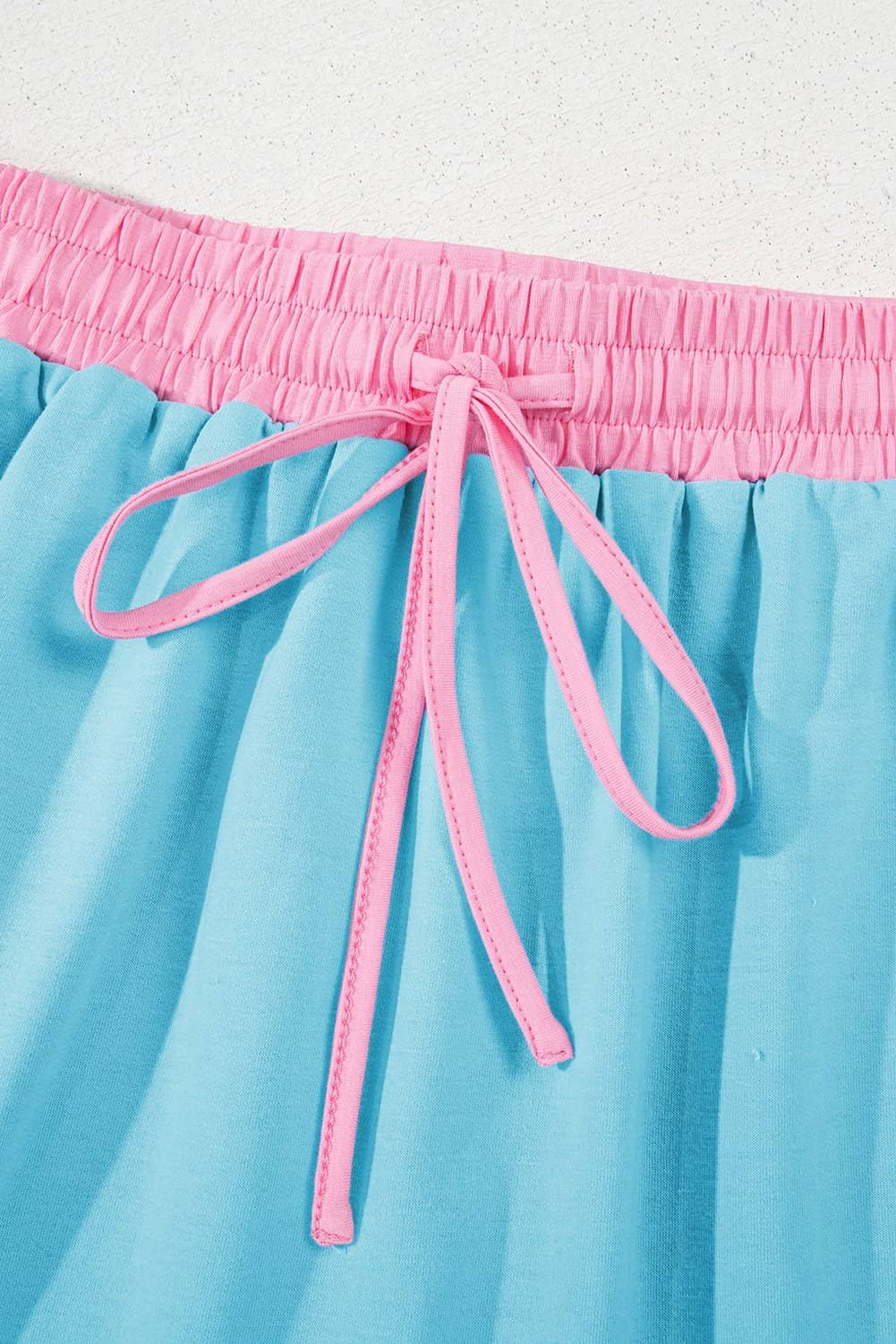 Turquoise Colorblock Edge Drop Shoulder T Shirt And Skort 2Pcs Set