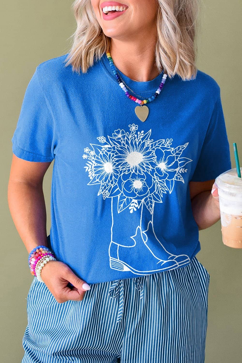 Blue Sunflower Boots Graphic Western Fashion T Shirt