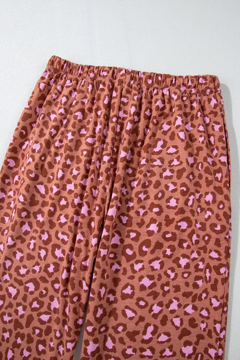 Brown Leopard Print Short Sleeve Shirt And Pants Pajamas Set