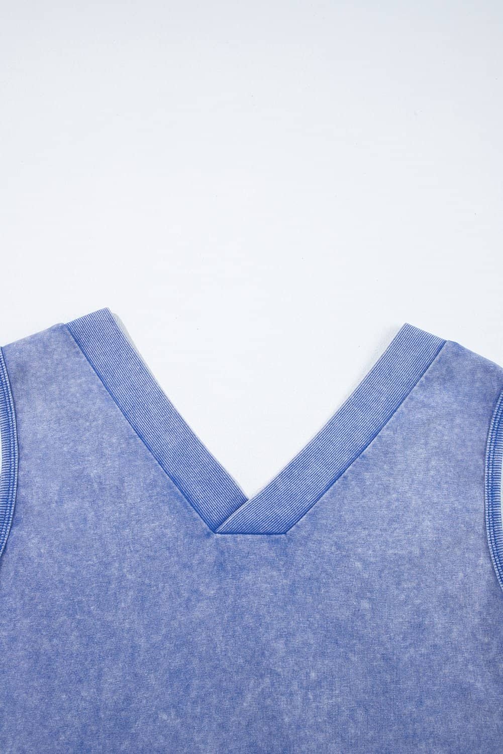 Sky Blue Mineral Wash Pocketed Sleeveless V Neck Loose Romper