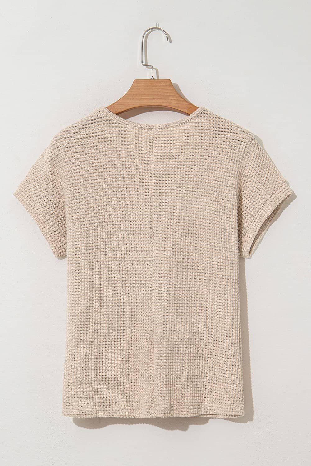 Oatmeal Lace Patchwork Waffle Short Sleeve Top