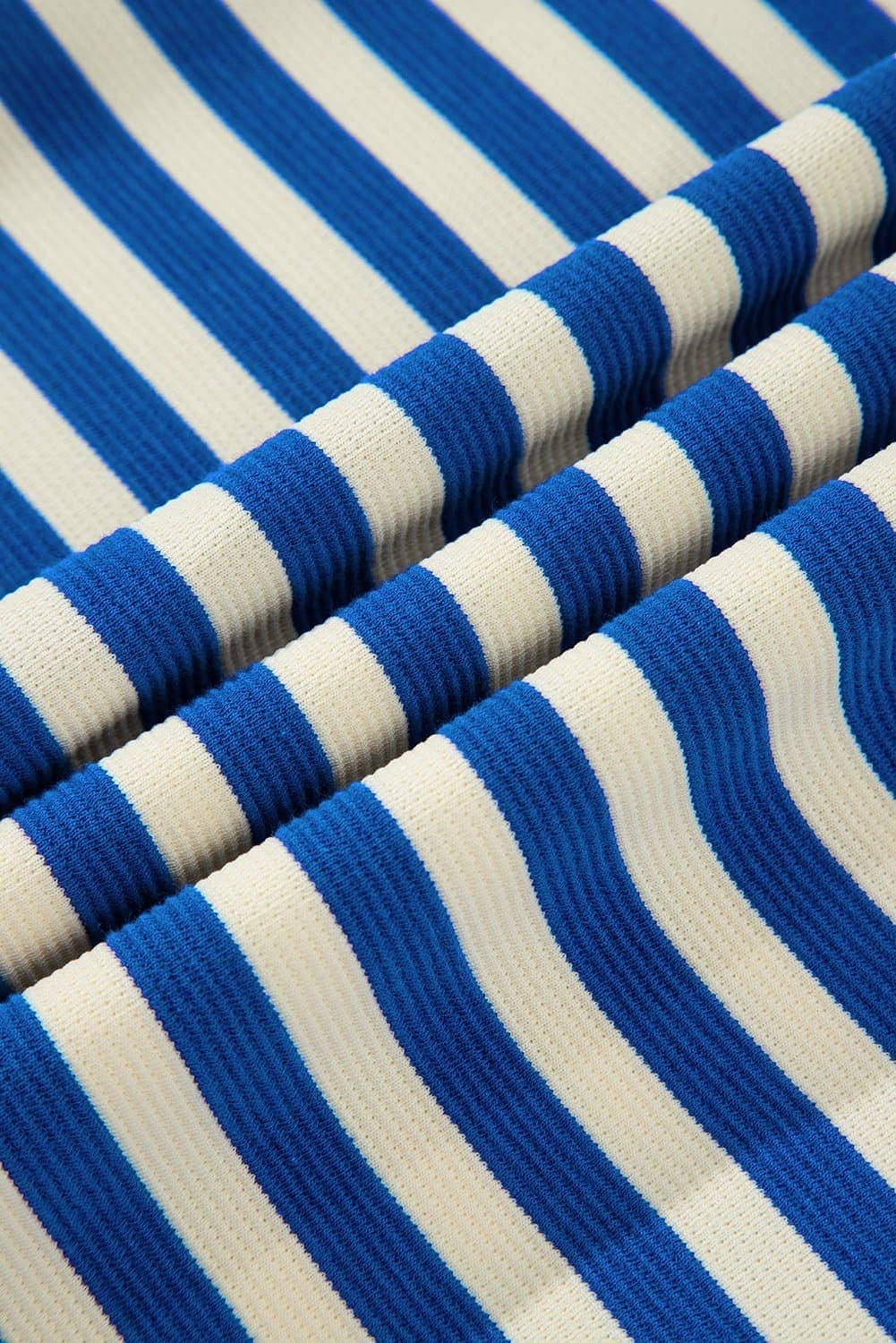 Dark Blue Stripe Print Contrast Collar Split Neck Flutter Sleeve Short Dress