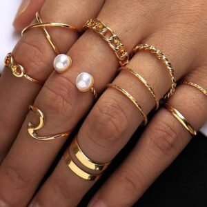 Gold 10Pcs/Set Vintage Plated Alloy Ring Set