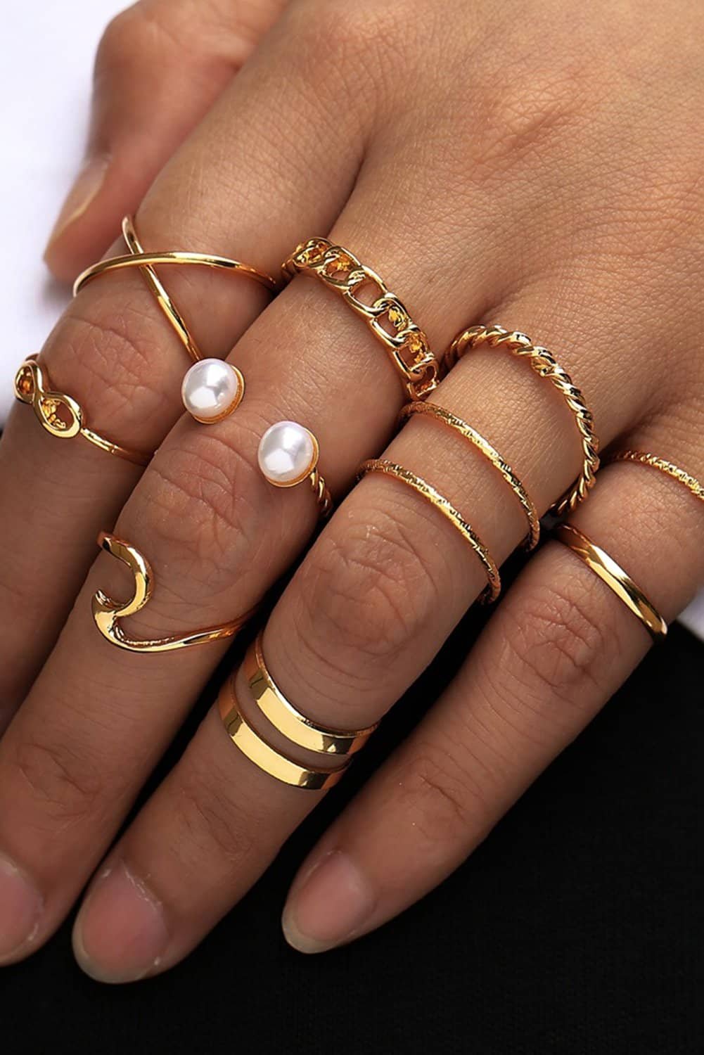 Gold 10Pcs/Set Vintage Plated Alloy Ring Set