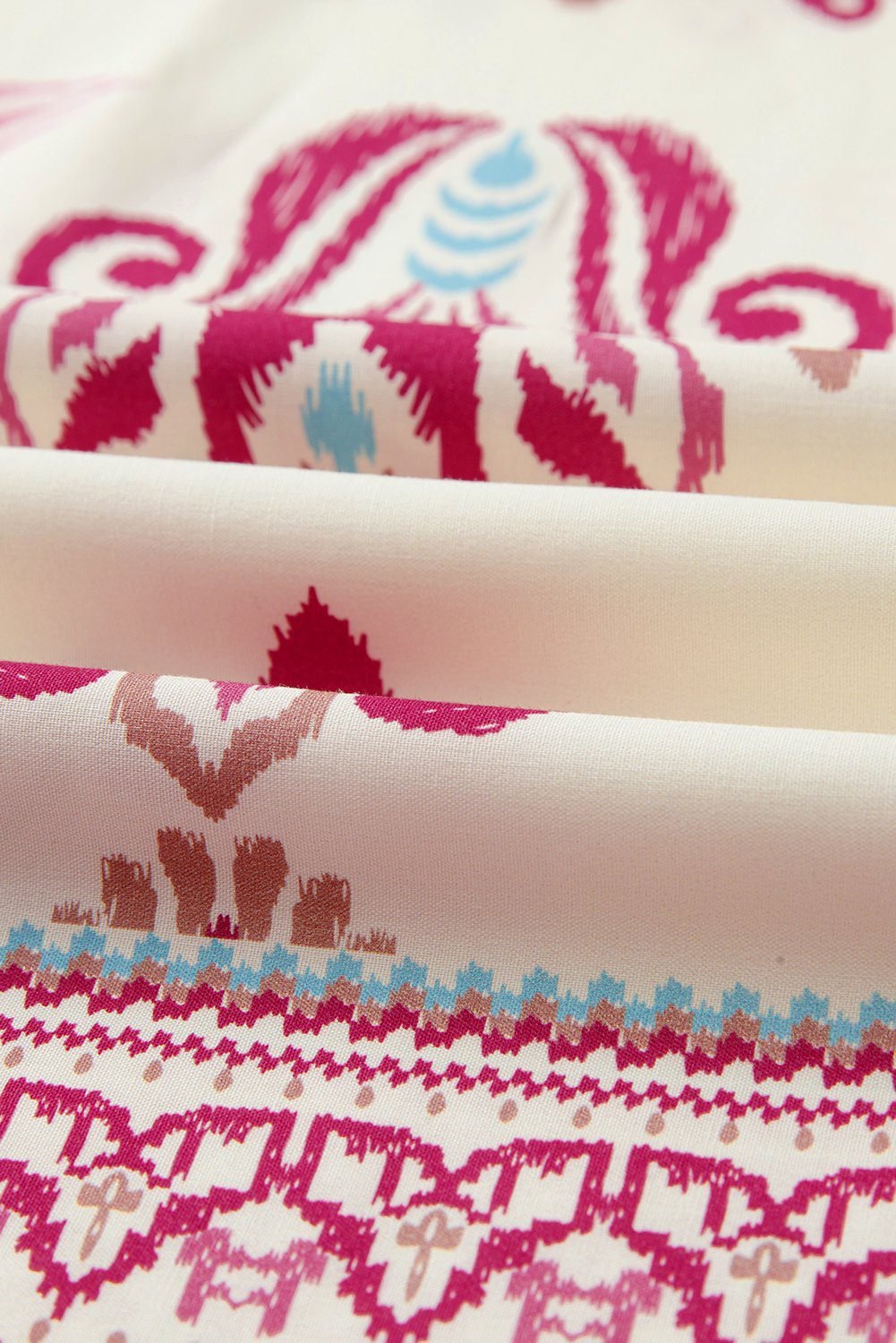 Rose Boho Printed Shirred High Waist Flowy Wide Leg Pants