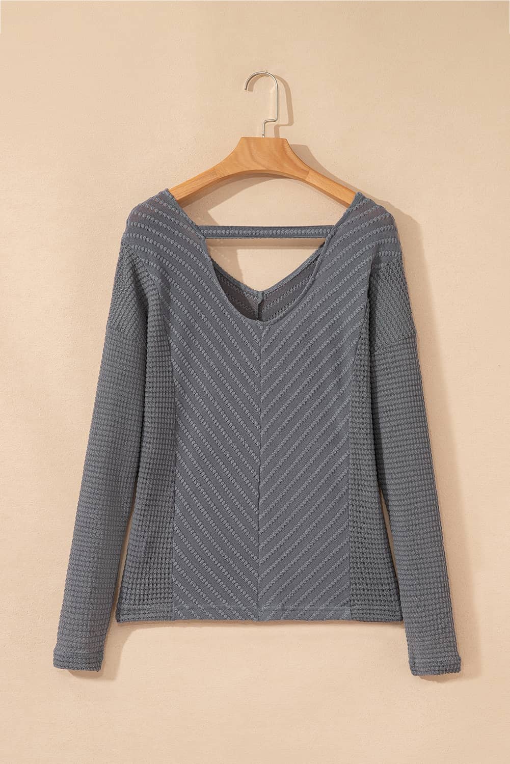 Sleet V Neck Chevron Texture Patchwork Long Sleeve Knit Top