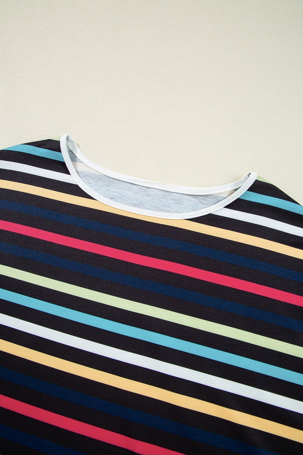 Black Stripe Multicolor Contrast Edge Crew Neck T Shirt