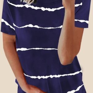 Blue Tie-Dye Stripe Casual T-Shirt
