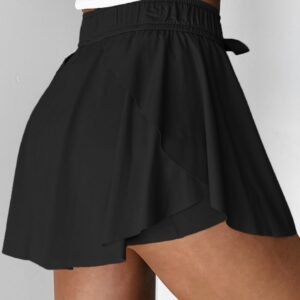 Black Drawstring High Waist Lined Tennis Skorts