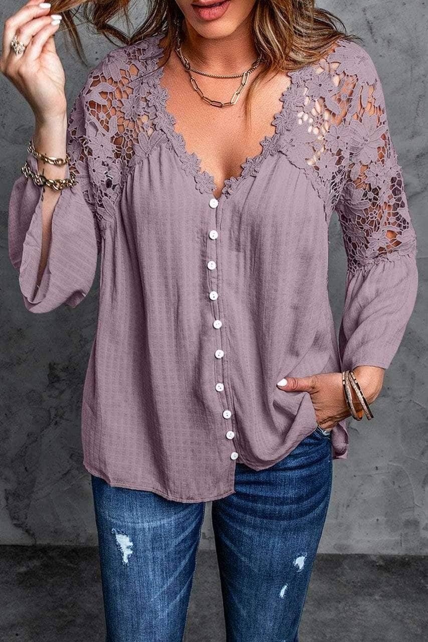Purple Crochet Lace Button Top