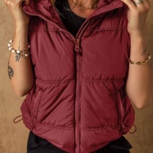 Clay Zip-Up Side Pockets Hooded Puffer Vest