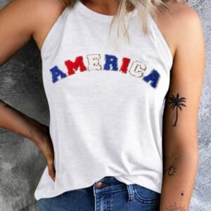 White Chenille America Graphic Tank Top