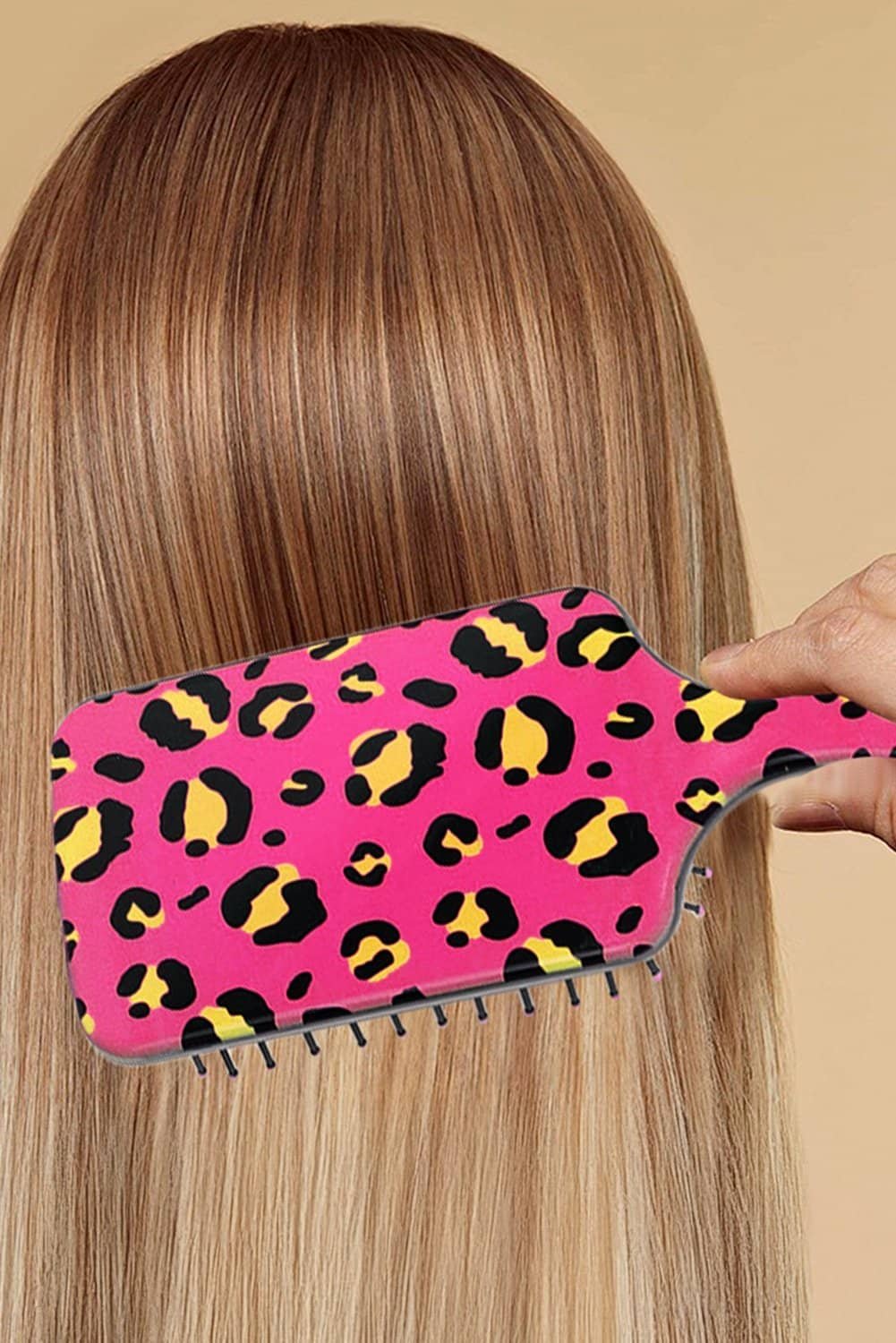 Strawberry Pink Leopard Print Long Handle Air Cushion Comb
