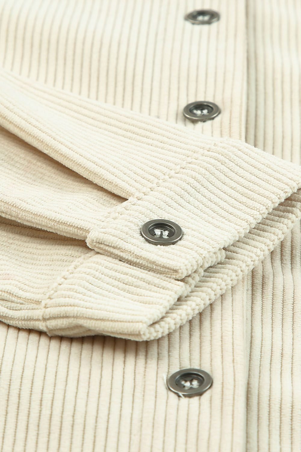 Beige Corduroy Shirt Style Full Button Long Sleeve Shift Mini Dress