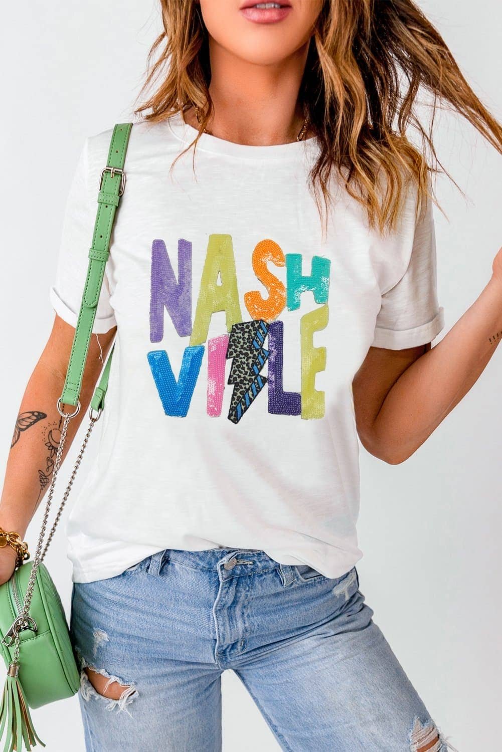 White Lightening Nashville Graphic Crewneck T Shirt