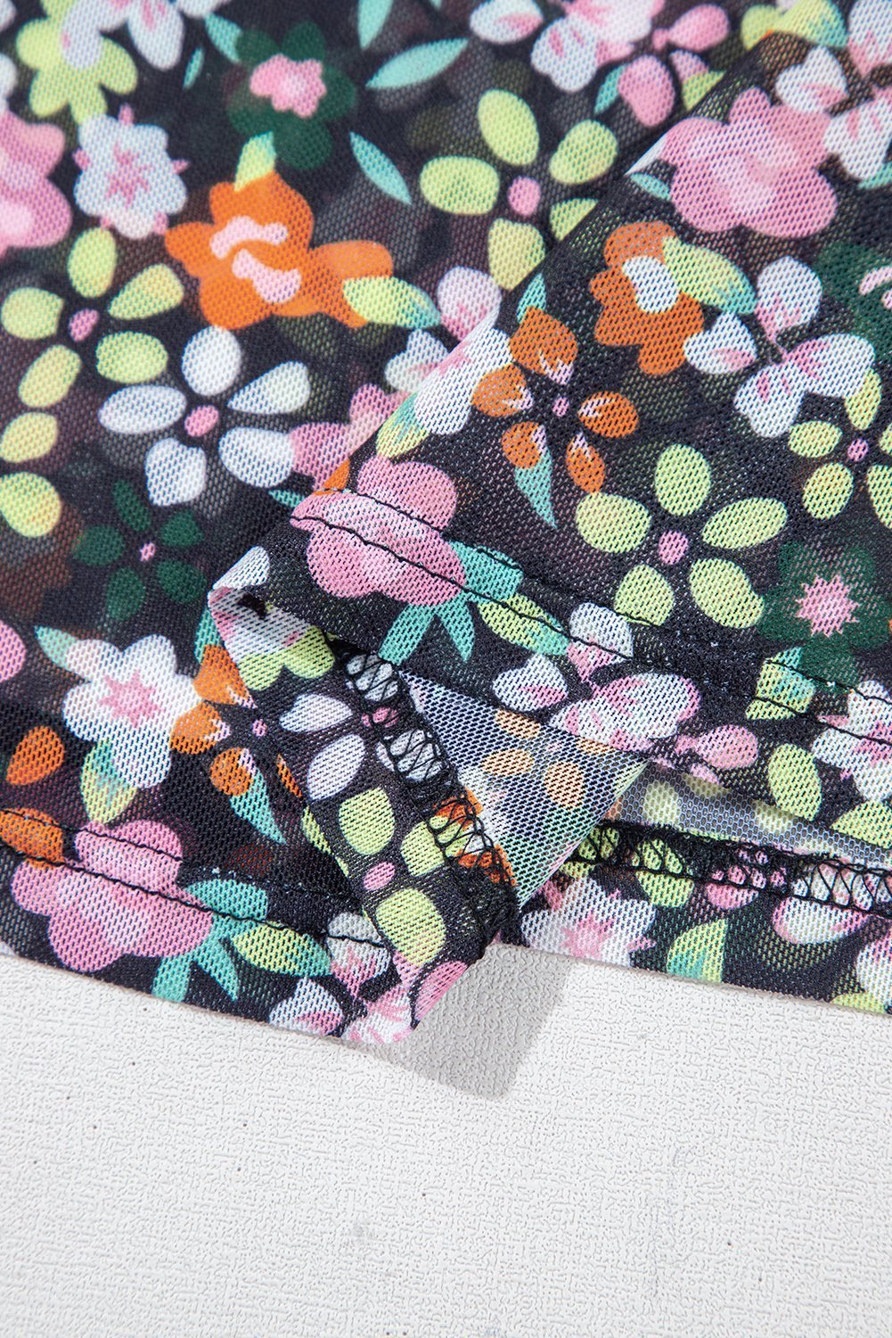 Black Sheer Floral Mesh Round Neck T Shirt