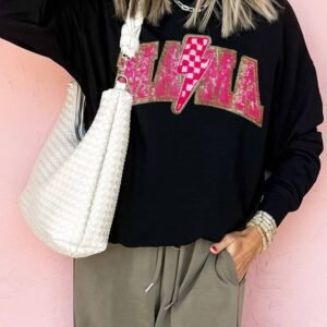 Black Mama Shiny Graphic Pullover Sweatshirt