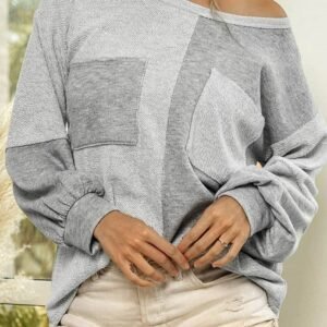Gray Contrast Patchwork Double Chest Pocket Top
