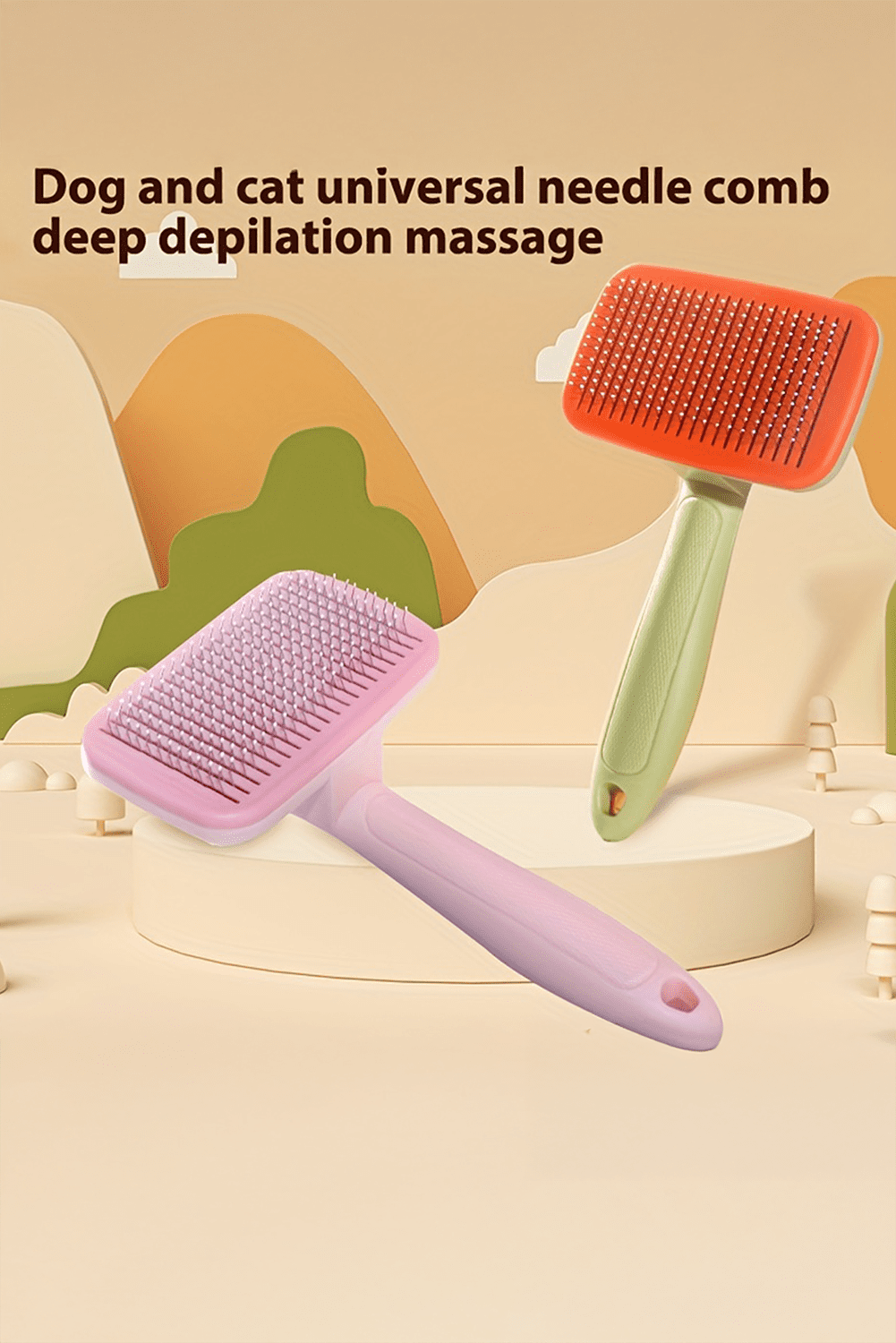 Pink Self Cleaning Gently Grooming Brush Pet Comb