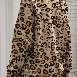 Brown Bleached Halloween Pumpkin Leopard Print Sweatshirt